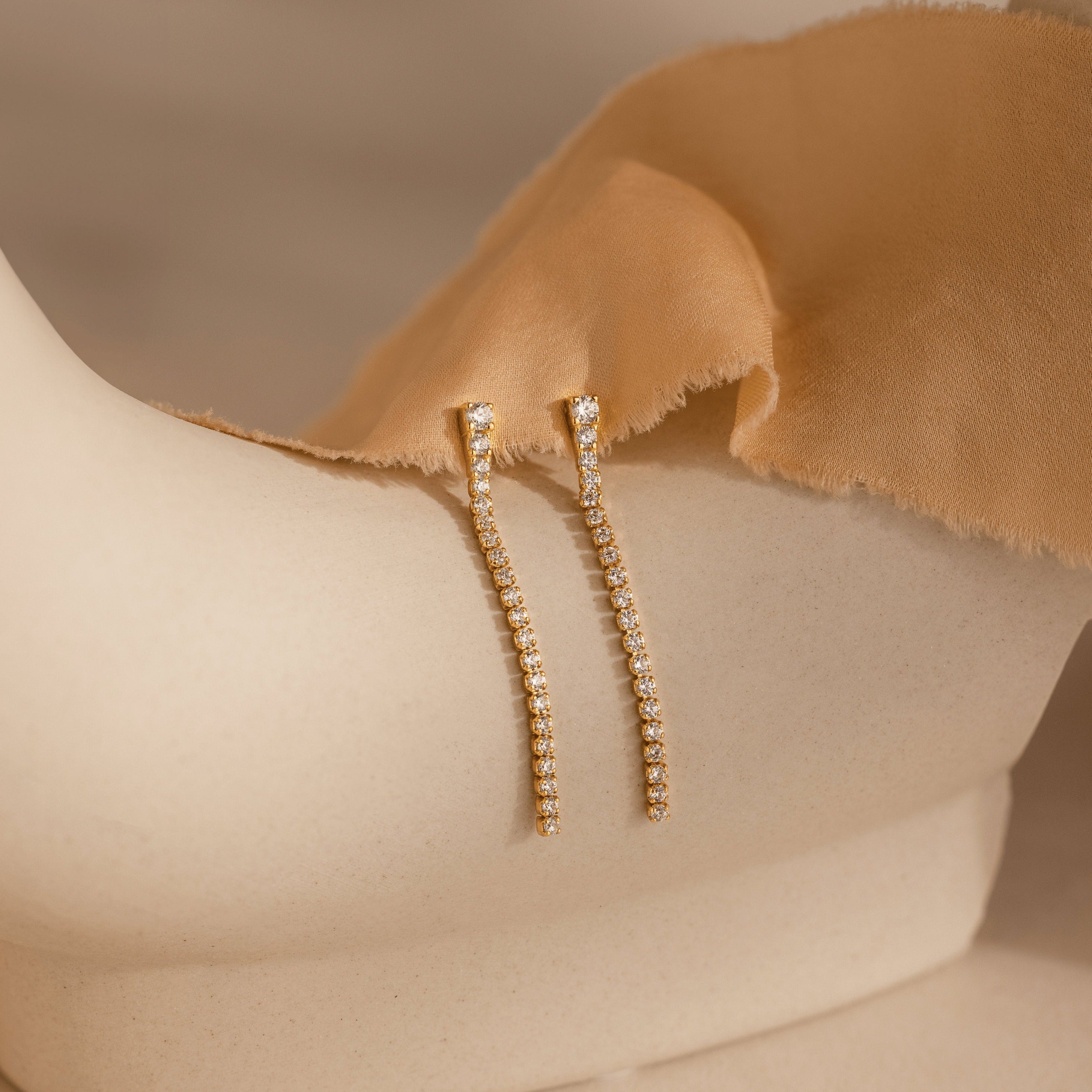 Diamond Tennis Dangle Earrings 18K Gold
